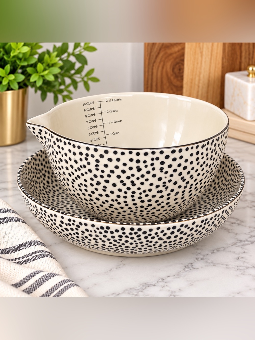 Thyme & Table Polka Dot Stoneware Mixing Serving Set